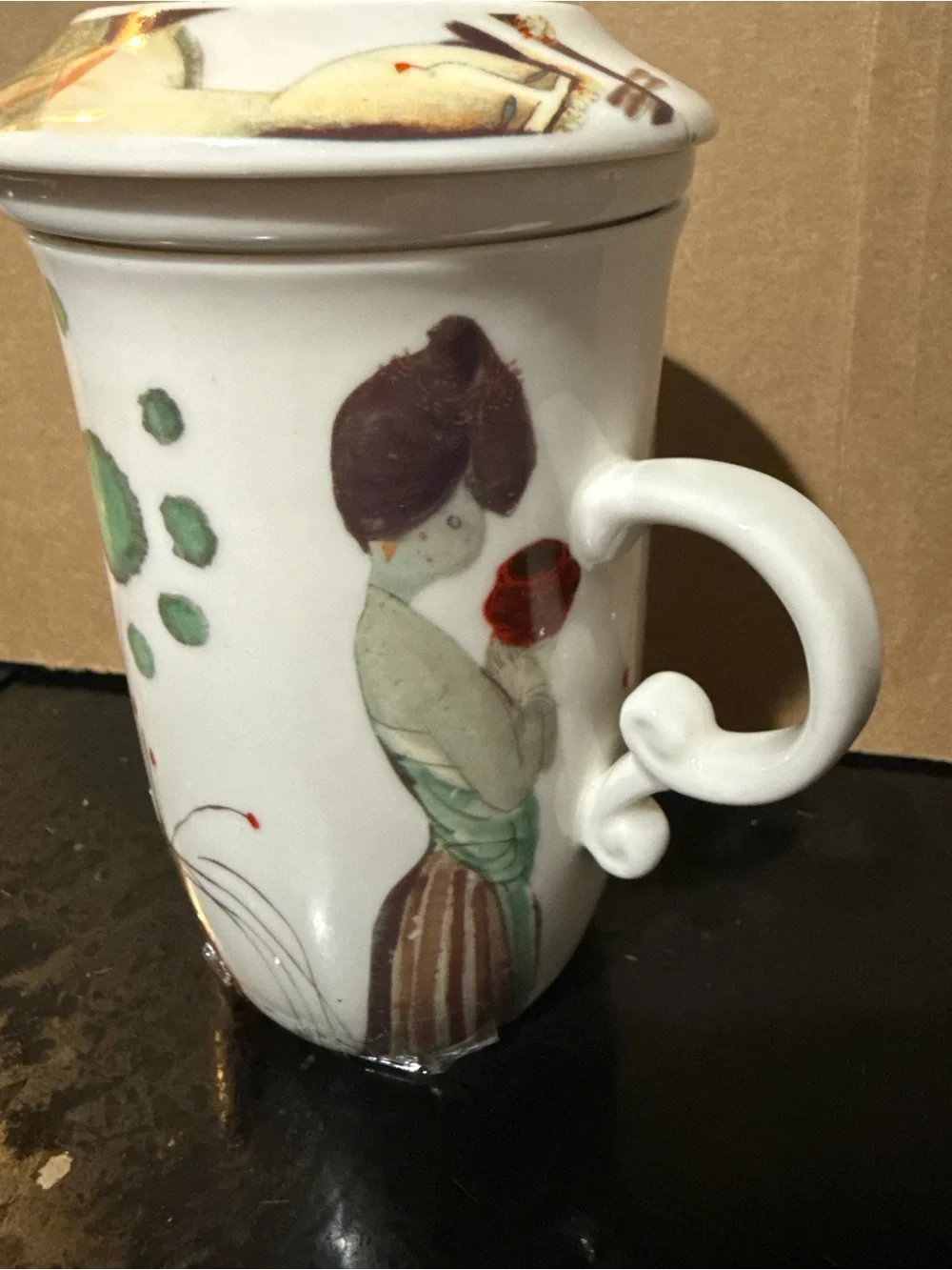 Teavana White Ceramic Teacup Set with Orange and Green Accents